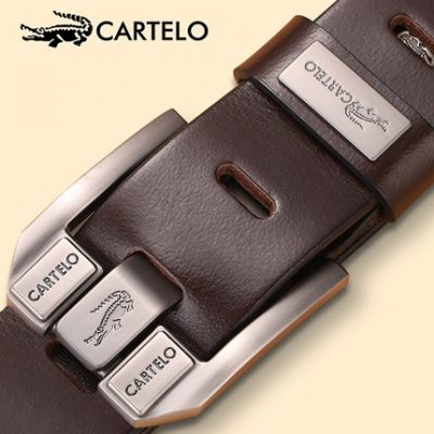 Thắt lưng nam cá sấu Cardiole da bò nguyên chất lớp đầu tiên khóa ghim retro thắt lưng quần da nam trung niên và trẻ trung phiên bản Hàn Quốc