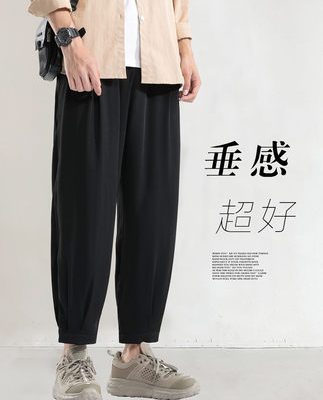 Băng lụa Quần nam Quần nam mùa hè Quần dài thẳng thứ 9 của nam giới Quần âu nam Quần dài thể thao cỡ lớn