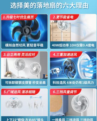 Quạt điện Midea quạt sàn nhà tắt tiếng mạnh mẽ lắc đầu máy tính để bàn tiết kiệm năng lượng quạt bảy lá ký túc xá