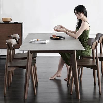 Bàn ăn bằng đá phiến Lamina nhập khẩu hộ gia đình căn hộ nhỏ hiện đại đơn giản Bắc Âu Bộ bàn ghế ăn bằng gỗ nguyên khối Delifeng