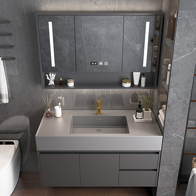 Hiện đại tối giản gỗ rắn phòng tắm tủ kết hợp nhà vệ sinh chậu rửa chậu rửa chậu rửa thông minh tích hợp đá phiến