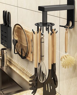 Nhà bếp treo tường thìa thìa giá để đồ dùng nhà bếp miễn phí đục lỗ xoay móc treo thanh giá tạo tác