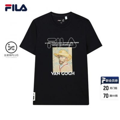 FILA x Van Gogh Museum Fila Áo thun nam tay ngắn 2022 Mùa hè thời trang mới Lụa bông mềm