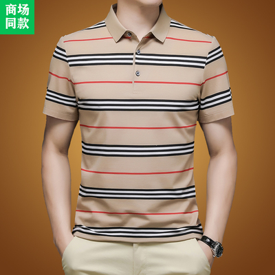 Áo thun nam ngắn tay thương hiệu lớn quốc tế nam giới công sở mùa hè trung niên ve áo sọc cotton bố áo thun polo