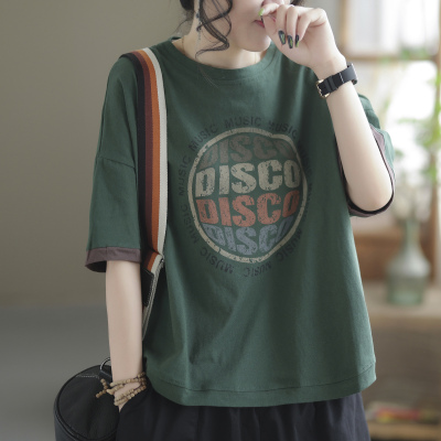 Kami Yu t-shirt của phụ nữ váy mùa hè mới phụ nữ giản dị lỏng lẻo retro văn học tất cả các trận đấu thời trang áo thun của phụ nữ hàng đầu