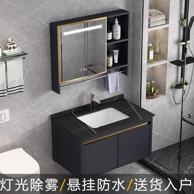 Bàn trang điểm phòng tắm tủ đá hộc tích hợp chậu rửa không gian phòng tắm chậu rửa nhôm kết hợp chậu rửa mặt sứ