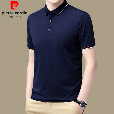 Pierre Cardin áo thun lụa dâu tằm ngắn tay nam thương hiệu cao cấp áo thun lụa băng giá ve áo bố trung niên mặc