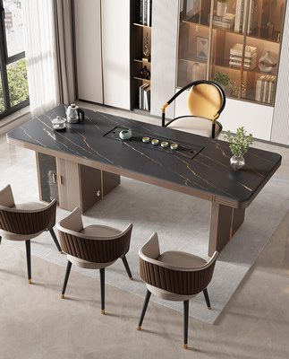 Bàn trà đá phiến sang trọng nhẹ bàn trà hiện đại tối giản bàn trà lớn 2,4 mét bàn trà văn phòng tiếp khách họp bàn trà đàm phán