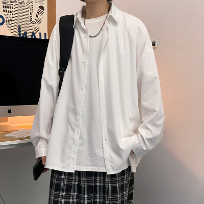 Áo sơ mi trắng nam mùa hè phiên bản Hàn Quốc lỏng lẻo giản dị đồng màu áo khoác trong áo sơ mi dài tay đơn giản phong cách Hồng Kông