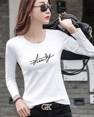 Áo thun dài tay cotton trắng mỏng vừa vặn quần áo thu đông nữ mặc cổ tròn kiểu nước ngoài cộng với áo nhung phía dưới giữ ấm v