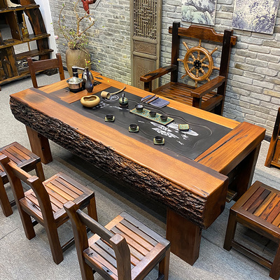 Thuyền cũ bàn trà và ghế kết hợp gỗ rắn kung fu bàn pha trà ngoài trời sân trong bộ trà một đồ nội thất mới của Trung Quốc