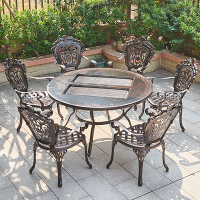 Bộ bàn ghế ngoài trời nướng sân vườn thư giãn ban công cao cấp bàn ăn châu âu nội thất biệt thự bàn ghế nhôm đúc ngoài trời