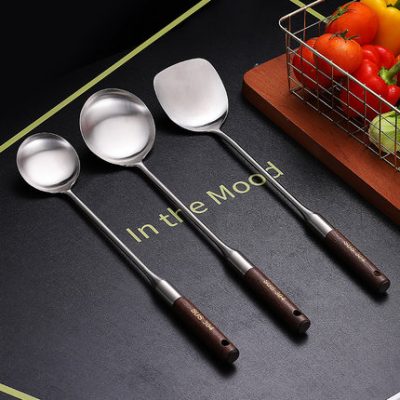Thìa nấu ăn bằng thép không gỉ 304 xẻng nấu ăn dụng cụ nhà bếp thìa súp thìa chiên bộ thìa gia dụng nhiệt độ cao chống bỏng nồi sắt thìa