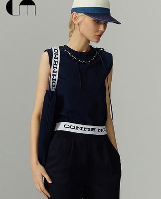 COMME MOI Lu Yan nhà thiết kế mùa xuân và mùa hè chuỗi vai đệm không tay hàng đầu thời trang đi làm dành cho phụ nữ giản dị áo phông