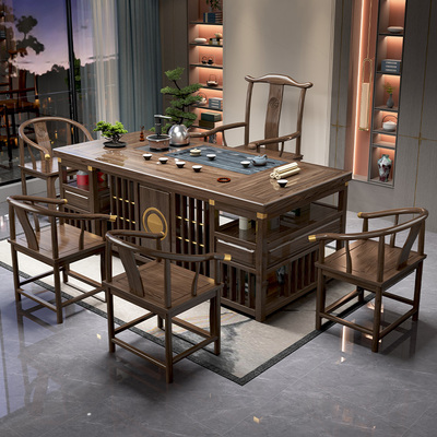 Bàn ghế kết hợp bàn trà kiểu mới Trung Quốc gỗ rắn hiện đại tối giản bàn cà phê Kung Fu bàn trà bộ trà nhà văn phòng bàn pha trà