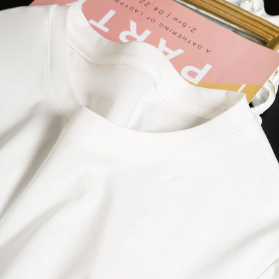 (Nữ) Áo thun cotton được may mặc Tân Cương cotton dài kim tuyến Màu rắn cổ tròn Tay ngắn