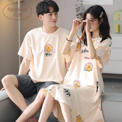 2 bộ giá vài bộ đồ ngủ mùa hè cotton ngắn tay váy ngủ nữ mùa hè phiên bản hàn quốc hoạt hình quần áo ở nhà nam bộ đồ mỏng