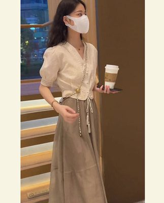 Pháp tea break mối tình đầu ngọt ngào áo lưới váy thiết kế phù hợp với niche váy gió nhẹ nhàng nữ mùa hè