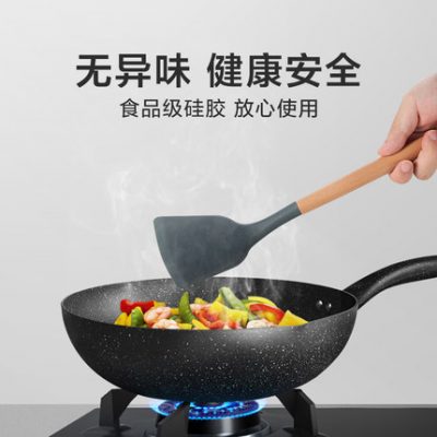 Nồi chống dính Midea Zhewu Bộ thìa nấu ăn silicone thìa làm bếp gia dụng dụng cụ nhà bếp bằng gỗ thìa bằng thép không gỉ Bộ thìa bằng thép không gỉ