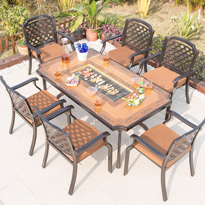 Sân vườn ngoài trời bàn ghế nhôm đúc biệt thự bàn ghế dài ngoài trời bếp nướng điện bếp nướng điện sân vườn đơn giản kết hợp bàn ghế