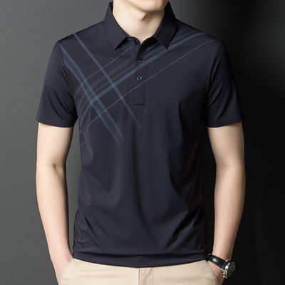 Lilang ve áo ngắn tay áo thun nam thanh niên trung niên mùa hè lụa dâu tằm mỏng phần thoáng khí nửa tay áo Polo áo thun nam