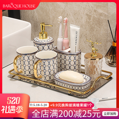 Phòng tắm sang trọng nhẹ bộ rửa cốc sứ 5 mảnh nhà vệ sinh phòng tắm bàn chải đánh răng cốc nước súc miệng cốc cung cấp bộ