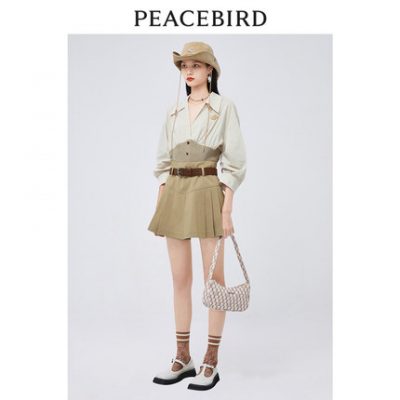 [Cùng phong cách trong trung tâm mua sắm] Taiping bird fashion 2022 váy xếp ly thắt lưng phân phối mới A1GEC2235