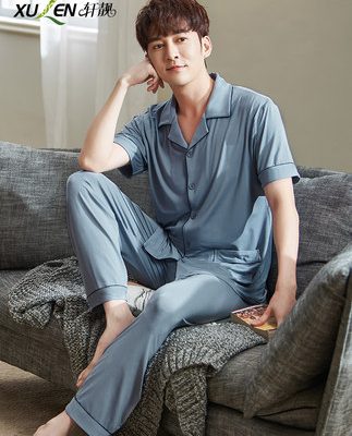 Bộ đồ ngủ của nam giới phương thức mùa hè quần dài ngắn tay mỏng kích thước lớn áo nịt thanh niên lỏng lẻo phục vụ nhà phù hợp với mùa hè