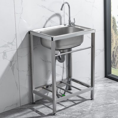 Nhà bếp chậu rửa inox một khe chậu rửa đơn giản với giá đỡ chậu rửa dày gia dụng
