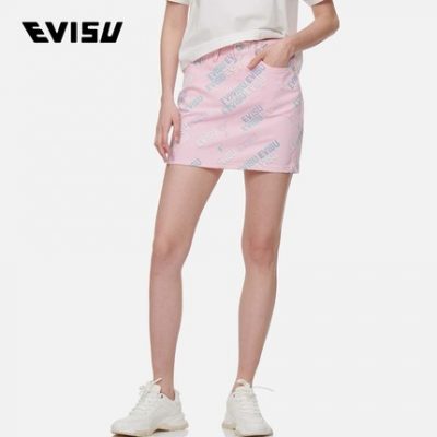 EVISU 2022 Summer New Ladies Full Floor Effect Logo Váy ngắn thêu thùa Seagull