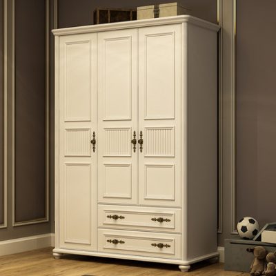 Đồng quê Mỹ Tủ quần áo trẻ em đa chức năng Tủ đựng đồ nội thất phòng ngủ Bảng điều khiển retro Tủ quần áo lớn hai cánh ba cửa Tủ quần áo lớn