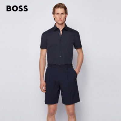 HUGO BOSS Hugo Boss nam giới kinh doanh mùa xuân và mùa hè giản dị áo sơ mi ngắn tay mỏng co giãn cotton