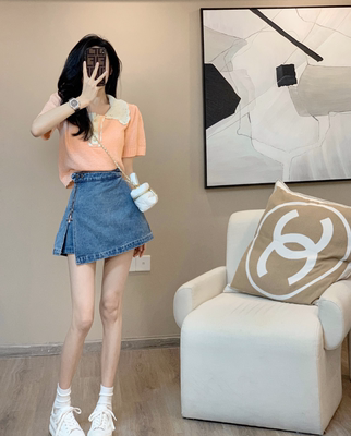 Váy denim Leathercat của phụ nữ mùa hè thiết kế mới eo cao nhỏ phù hợp với xu hướng váy ngắn a-line