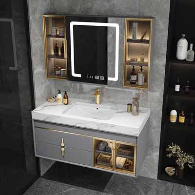 Tủ chậu rửa phòng tắm kết hợp đá phiến một chậu rửa nhà vệ sinh chậu rửa gỗ sồi tủ gương thông minh tùy chỉnh