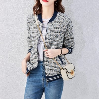 2022 mùa thu phong cách mới áo khoác bóng chày nhỏ thơm dài tay thoải mái tất cả các màu phù hợp hit đầu áo khoác rộng rãi của phụ nữ