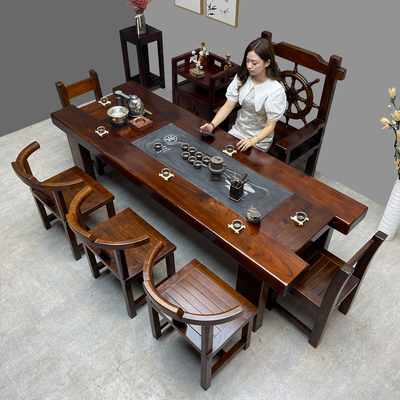 Bàn trà gỗ thuyền cũ bàn ghế kết hợp bàn trà Kung Fu bàn trà gỗ nguyên khối bộ bàn trà bộ một văn phòng bàn lớn nhà