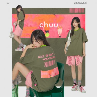 CHUU áo thun nữ tay ngắn in chữ 2022 mới mùa hè cổ tròn rời cổ tròn góc trên cùng áo sơ mi