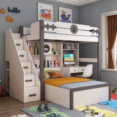 Giường tầng so le bàn học trẻ em giường tủ quần áo kết hợp tủ quần áo so le giường cao thấp có bàn học trên giường và rời bàn