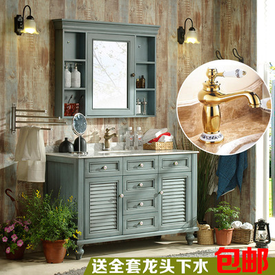 Phòng tắm đồng quê mỹ tủ kết hợp gỗ sồi kết hợp chậu rửa bằng gỗ nguyên khối kết hợp chậu rửa chậu rửa nhà vệ sinh