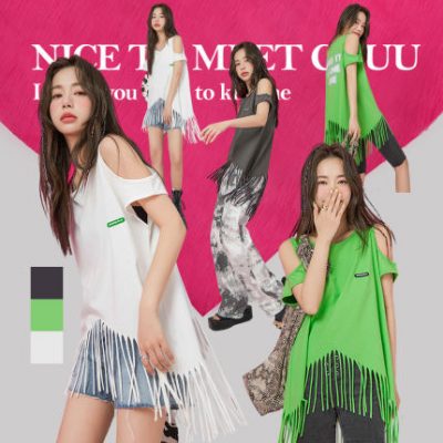 CHUU áo thun nữ ngắn tay trễ vai mát mẻ 2022 thiết kế mới tua rua cá tính hot girl hàng đầu