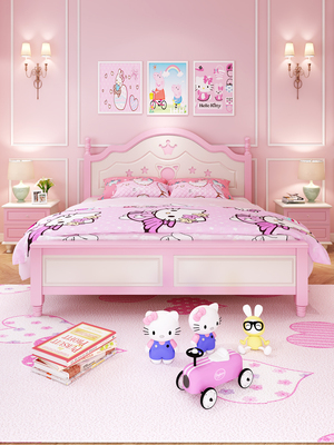 Gujia Furniture Cửa hàng Flagship chính thức Màu hồng Gỗ rắn Trẻ em Bé gái Giường công chúa Gỗ rắn 1,2m Phòng ngủ trẻ em Màu đỏ ròng