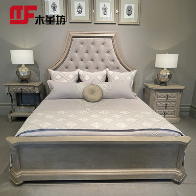 Giường kiểu Mỹ ánh sáng phòng ngủ sang trọng tòa nhà phục hưng làm màu cũ giường đôi nghệ thuật đồng quê Pháp giường ngủ gỗ rắn