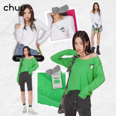CHUU niche niche áo thun dài tay nữ 2022 mùa hè mới Hàn Quốc giản dị sang trọng từ dưới lên trên trong thủy triều
