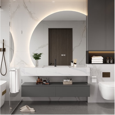 Slate tích hợp nửa vòng tròn gương tủ phòng tắm phòng tắm tối giản hiện đại chậu rửa chậu rửa kết hợp chậu rửa