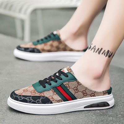 Giày lười nam đế bệt không gót họa tiết nửa quai lưới màu đỏ. . giày thể thao dép bước trên giày vải