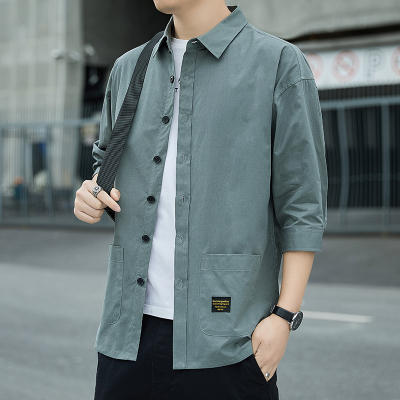 Áo sơ mi ba phần tư mùa hè cho người đàn ông trung niên và trẻ trung nam áo sơ mi kết hợp hoàn toàn miễn phí ủi lỏng xu hướng thời trang công cụ
