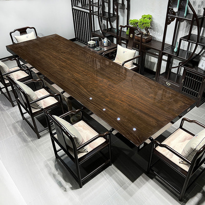 Gỗ mun gỗ rắn bảng lớn gỗ tròn bàn trà và ghế kết hợp bàn trà gỗ gụ