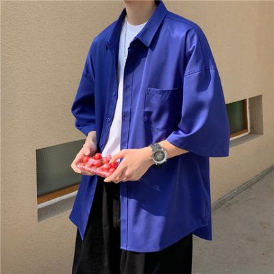 Nhật Bản đường phố retro băng lụa áo sơ mi ngắn tay nam mùa hè phần mỏng chống nắng áo khoác tay áo năm điểm áo khoác gió lười