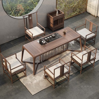 Bàn ghế kết hợp bàn trà kiểu mới phong cách Trung Quốc gỗ đặc kung fu bàn trà không gian bàn trà Zen bàn trà trà đạo bàn trà tất cả trong một trọn bộ