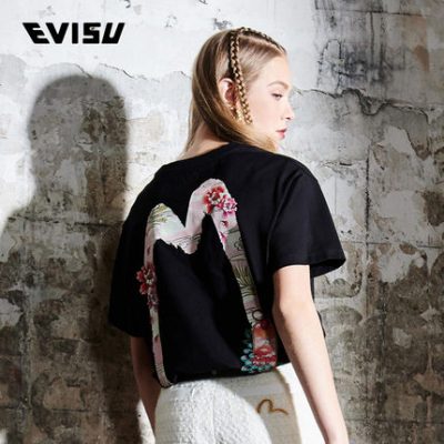 EVISU 2022 Summer New Ladies Peony Big M Áo thun tay ngắn in 2ESHTW2TS606BFCT